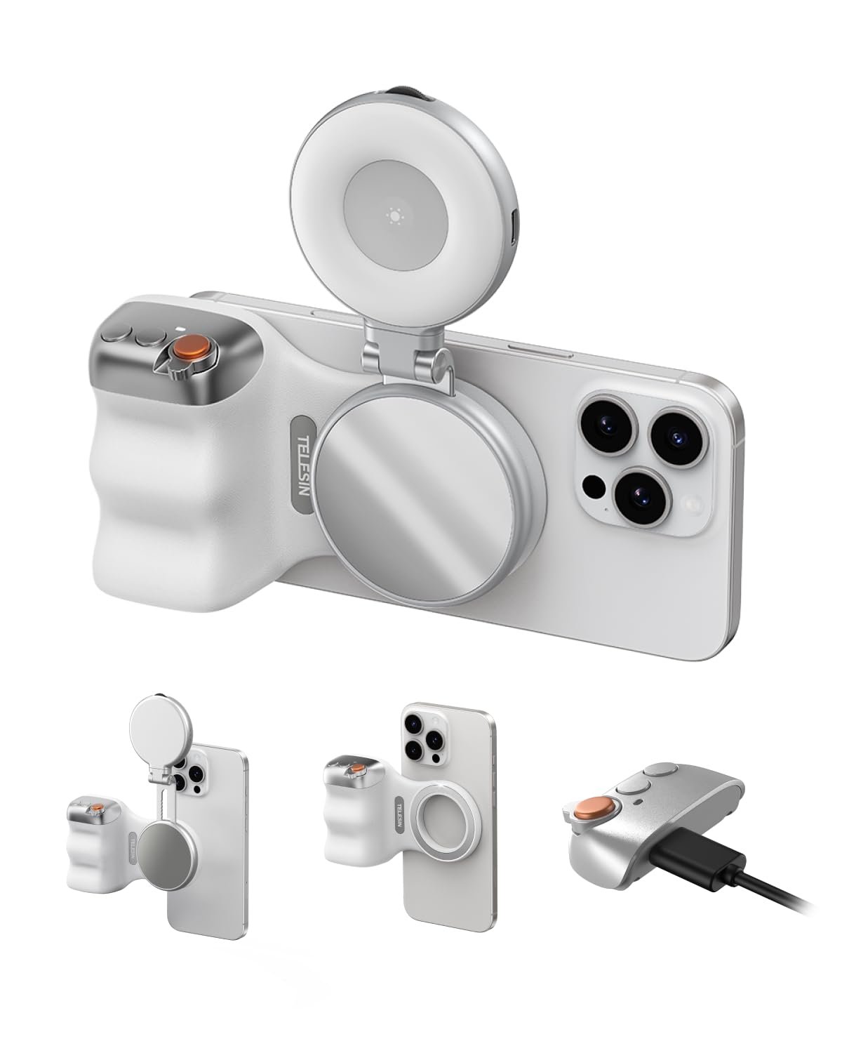 Version 1.0.0 TELESIN Magnetic Phone Camera Grip & C03 Magnetic Selfie Light Creator Kit | Fun Shot Selfie Grip Handle Bundle Kit Compatible for iPhone Magsafe & Android Selfies/Photography/TikTok/Zoom Calls/Video - Image 1