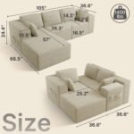 105" Cloud Modular L-Shape Sofa - Boneless Design & Corduroy Upholstery with Deep Seat - Left Facing Chaise, Beige - No Assembly Required - Image 21