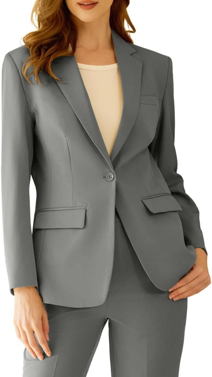 51zYhNhCOtL._AC_SL1200_.jpg Women's Professional Suit 2 Piece Slim Fit Outfit Business Office Work | Blazer Pants Suits,Business Casual Tuxedo for Women,Pockets,Long Sleeve,Wrinkle-Free,Solid,Open Front,Graduation - Image 1