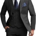 Mens Suits 3 Piece Slim Fit Double Breasted Suit Set Wedding Tuxedo Dress | Groomsmen Casual Wedding Tuxedo,Blazer Vest Pants Suit,Solid,Adjustable Waist,Mens Formal Business Outfit,Lightweight