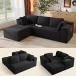 105" Cloud Modular L-Shape Sofa - Boneless Design & Corduroy Upholstery with Deep Seat - Left Facing Chaise, Beige - No Assembly Required