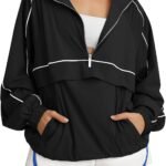 Quarter Zip Pullover Women UPF 50+ Lightweight Windbreaker Jacket Running Hiking Outdoor Pullover with Pocket