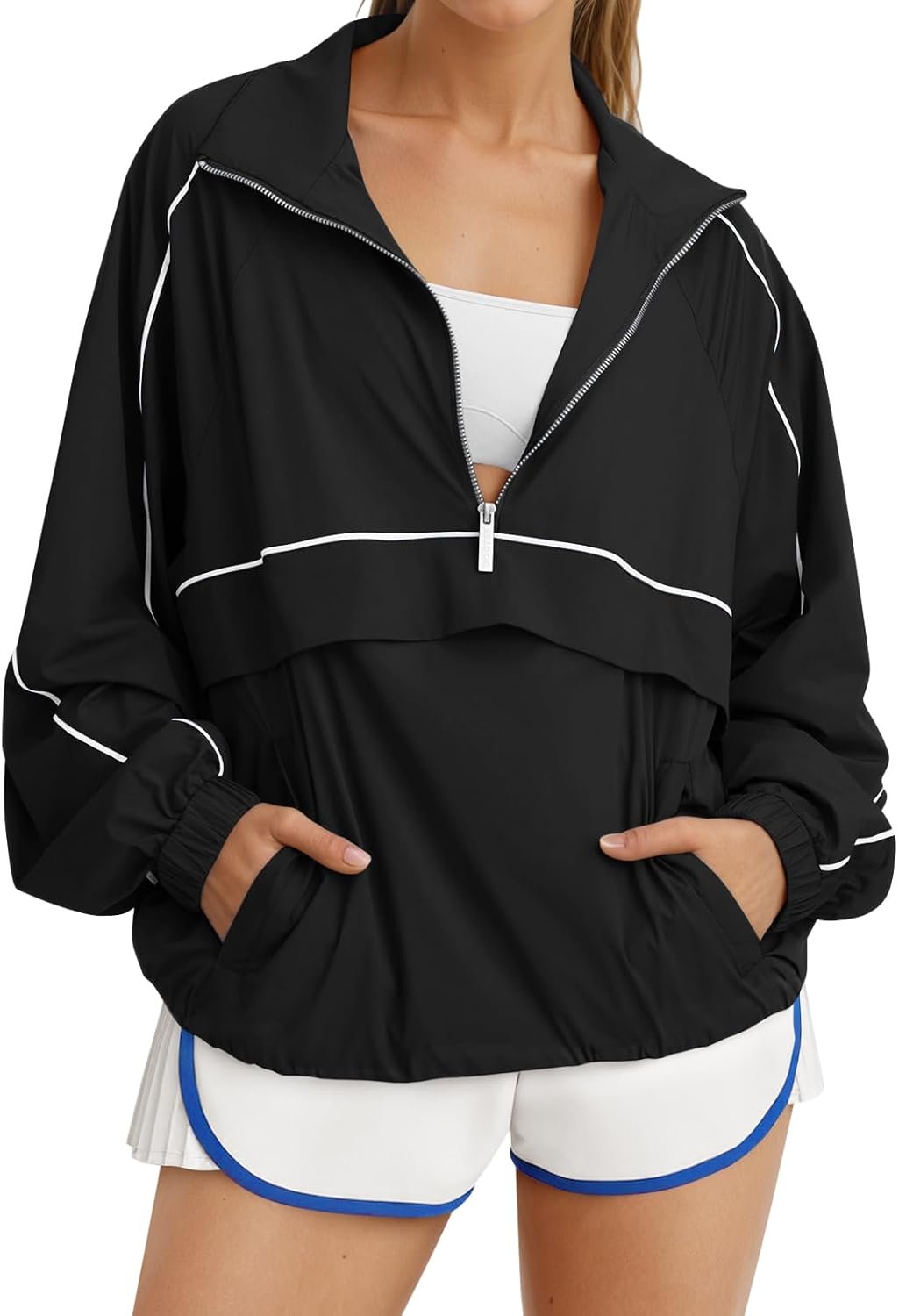 61FQT2ZIOvL._AC_SL1500_.jpg Quarter Zip Pullover Women UPF 50+ Lightweight Windbreaker Jacket Running Hiking Outdoor Pullover with Pocket - Image 1