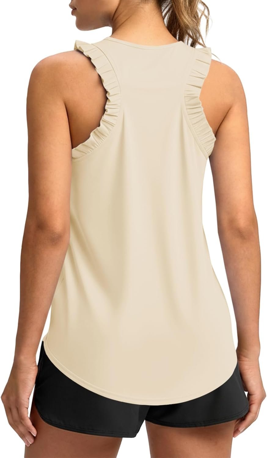 61bgwGPMQvL._AC_SL1500_.jpg Women Workout Tank Tops Ruffle Sleeveless Athletic Tanks | UPF 50+ , Racerback, Crewneck, Casual Loose Running,Cute Shirt Gym Athletic - Image 1