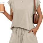 Womens 2 Piece Summer Matching Lounge Short Sets with Pockets | Two Pcs Beach Vacation Travel Outfit, Airport Resort Sweat Wear, Casual Loungewear, Trendy Fashion Clothing, Sweatsuit