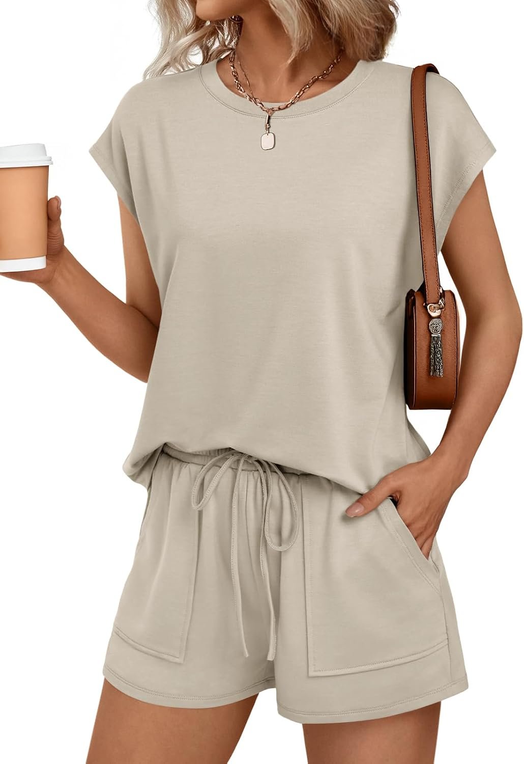 61dGsnLrk4L._AC_SL1500_.jpg Womens 2 Piece Summer Matching Lounge Short Sets with Pockets | Two Pcs Beach Vacation Travel Outfit, Airport Resort Sweat Wear, Casual Loungewear, Trendy Fashion Clothing, Sweatsuit - Image 1