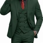 Men's 3 Piece Slim Fit Suit Set, One Button Peak Lapel Solid Business Blazer Jacket, Double Breasted Vest Pants and Tie
