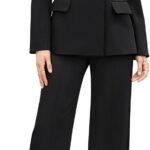 Women's 2 Piece Business Casual Outfits Double Breasted Blazer Dressy Wide Leg Work Pants Suits Set