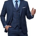 3 Piece Slim Fit Suit Set with Tie, 2 Button Blazer Jacket Vest & Pants, Business Wedding Party Prom Suit for Men