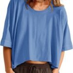 Womens Oversized T-Shirts Cropped Summer Casual Short Sleeve Loose Fit Tee Tops