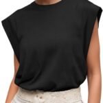 Women  Cap Sleeve Tops Summer Casual Tee Shirt Loose Crew Neck Basic Tank Trendy Work Vacation Outfits