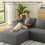 105" Cloud Modular L-Shape Sofa - Boneless Design & Corduroy Upholstery with Deep Seat - Left Facing Chaise, Beige - No Assembly Required - Image 13