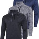 3 Pack Men's Dry Fit Quarter Zip Pullovers with Chest Pocket | Long Sleeve with Thumb Holes, Lightweight, Breathable, Regular Fit, for Running Hiking Golf, Extended Size Available