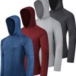 4 Pack Men's Sun Hoodies UPF50+ Fishing Shirts Athletic Rash Guard | UPF50+, Moisture Wicking, 4-Way Stretch, Lightweight, UV SPF Athletic Hoodies for Outdoor Fishing Sports
