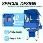 Ptlsy Camping Chair with Shade Canopy for Adults, Quick Shade Canopy Folding Chair for Outdoor Sports with Cup Holder, Side Pocket for Camp, Beach, Tailgates, Fishing Support 330LBS (White & Blue) - Image 4