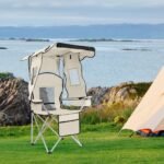 Ptlsy Camping Chair with Shade Canopy for Adults, Quick Shade Canopy Folding Chair for Outdoor Sports with Cup Holder, Side Pocket for Camp, Beach, Tailgates, Fishing Support 330LBS (White & Blue) - Image 3