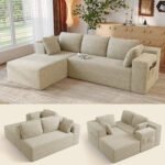 105" Cloud Modular L-Shape Sofa - Boneless Design & Corduroy Upholstery with Deep Seat - Left Facing Chaise, Beige - No Assembly Required - Image 16