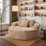58" Oversized Lounge Chair Round Cloud Deep Seat Accent Chair Plush Corduroy Boneless Sofa Chair for Living Room, Beige - Image 2