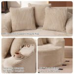 58" Oversized Lounge Chair Round Cloud Deep Seat Accent Chair Plush Corduroy Boneless Sofa Chair for Living Room, Beige - Image 13