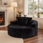 58" Oversized Lounge Chair Round Cloud Deep Seat Accent Chair Plush Corduroy Boneless Sofa Chair for Living Room, Beige - Image 20