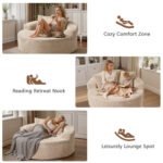 58" Oversized Lounge Chair Round Cloud Deep Seat Accent Chair Plush Corduroy Boneless Sofa Chair for Living Room, Beige - Image 14
