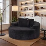 58" Oversized Lounge Chair Round Cloud Deep Seat Accent Chair Plush Corduroy Boneless Sofa Chair for Living Room, Beige - Image 3