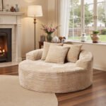 58" Oversized Lounge Chair Round Cloud Deep Seat Accent Chair Plush Corduroy Boneless Sofa Chair for Living Room, Beige