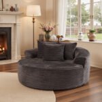 58" Oversized Lounge Chair Round Cloud Deep Seat Accent Chair Plush Corduroy Boneless Sofa Chair for Living Room, Beige - Image 4