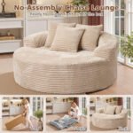 58" Oversized Lounge Chair Round Cloud Deep Seat Accent Chair Plush Corduroy Boneless Sofa Chair for Living Room, Beige - Image 6
