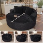 58" Oversized Lounge Chair Round Cloud Deep Seat Accent Chair Plush Corduroy Boneless Sofa Chair for Living Room, Beige - Image 16