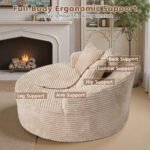 58" Oversized Lounge Chair Round Cloud Deep Seat Accent Chair Plush Corduroy Boneless Sofa Chair for Living Room, Beige - Image 7