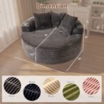 58" Oversized Lounge Chair Round Cloud Deep Seat Accent Chair Plush Corduroy Boneless Sofa Chair for Living Room, Beige - Image 17