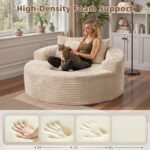 58" Oversized Lounge Chair Round Cloud Deep Seat Accent Chair Plush Corduroy Boneless Sofa Chair for Living Room, Beige - Image 8