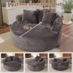 58" Oversized Lounge Chair Round Cloud Deep Seat Accent Chair Plush Corduroy Boneless Sofa Chair for Living Room, Beige - Image 18
