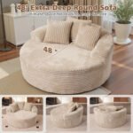 58" Oversized Lounge Chair Round Cloud Deep Seat Accent Chair Plush Corduroy Boneless Sofa Chair for Living Room, Beige - Image 9