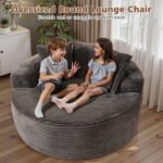 58" Oversized Lounge Chair Round Cloud Deep Seat Accent Chair Plush Corduroy Boneless Sofa Chair for Living Room, Beige - Image 19