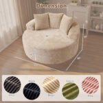 58" Oversized Lounge Chair Round Cloud Deep Seat Accent Chair Plush Corduroy Boneless Sofa Chair for Living Room, Beige - Image 10