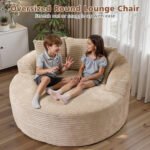 58" Oversized Lounge Chair Round Cloud Deep Seat Accent Chair Plush Corduroy Boneless Sofa Chair for Living Room, Beige - Image 12